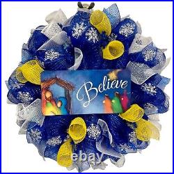 Believe Nativity Christmas Wreath Handmade Deco Mesh