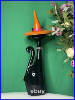 Bella Lux 24 Black Cat With Orange Witch Hat Large Halloween Decor Figurine NWT Bella Lux 24 Black Cat With Orange Witch Hat Large Halloween Decor Figurine NWT