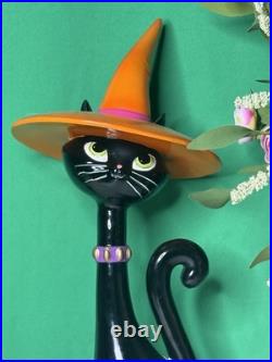 Bella Lux 24 Black Cat With Orange Witch Hat Large Halloween Decor Figurine NWT Bella Lux 24 Black Cat With Orange Witch Hat Large Halloween Decor Figurine NWT