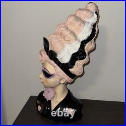 Bella Lux Bride of Frankenstein Bust withPink Black & White Hair Halloween Gothic