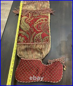 Bella Rose Christmas Stocking Burgundy Gold Brocade Tassel Bells Velvet 27 EUC