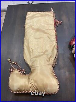 Bella Rose Christmas Stocking Burgundy Gold Brocade Tassel Bells Velvet 27 EUC