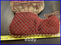 Bella Rose Christmas Stocking Burgundy Gold Brocade Tassel Bells Velvet 27 EUC