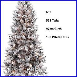 Benross 6ft 180 LED Pre Lit Flock Snow Pine Christmas Tree, Warm White Lights