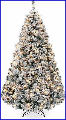 Best Choice Products 7.5ft Pre-Lit Snow Flocked Artificial Christmas Pine Tree