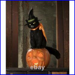 Bethany Lowe Black Cat Witch on Jack O Lantern Pumpkin Halloween Decor