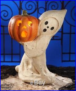 Bethany Lowe Ghost With Pumpkin Large Halloween Figurine Luminary, 19”H