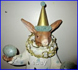 Bethany Lowe HE166 Harlequin Clown Easter Bunny Rabbit Figurine Egg Cracked