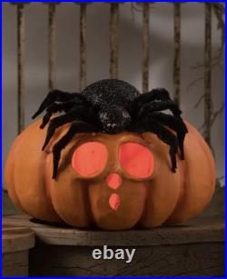 Bethany Lowe Halloween SPIDER ON PUMPKIN Jack-O-Lantern #TJ3309 LIGHT INCLUDED