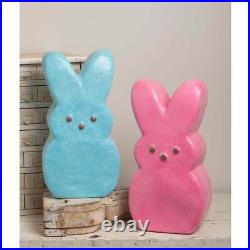 Bethany Lowe Peeps Pink Bunny & Blue Bunny Paper Mache Easter Figurines-18.5”H