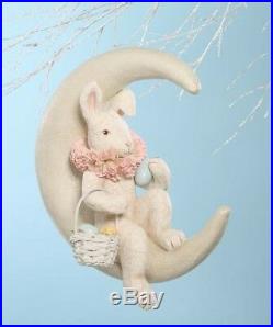 Bethany Lowe Spring Decor Easter Bunny on Moon Paper Mache/Resin, 17'' x 15'