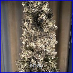 Bethlehem Lights 7' Slim Spruce Flocked Tree Clear Lighted