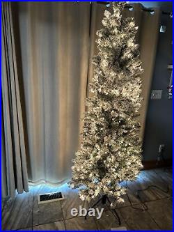 Bethlehem Lights 7' Slim Spruce Flocked Tree Clear Lighted