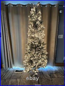 Bethlehem Lights 7' Slim Spruce Flocked Tree Clear Lighted