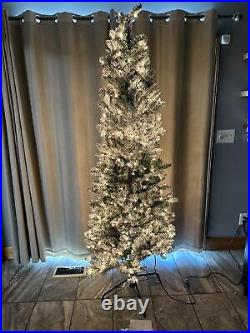 Bethlehem Lights 7' Slim Spruce Flocked Tree Clear Lighted