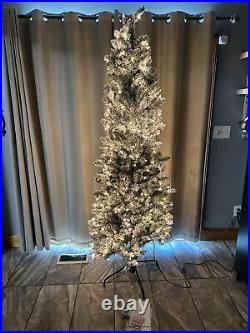 Bethlehem Lights 7' Slim Spruce Flocked Tree Clear Lighted