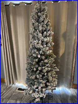 Bethlehem Lights 7' Slim Spruce Flocked Tree Clear Lighted