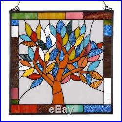 Bieye 18 inches Mystical World Tree Tiffany Style Stained Glass Window Panel