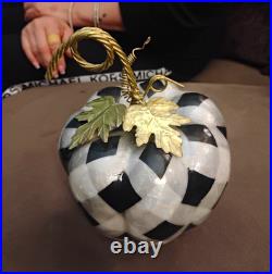 Black & White Harlequin Pumpkin Figurine, Gold Stem, Freestanding Halloween
