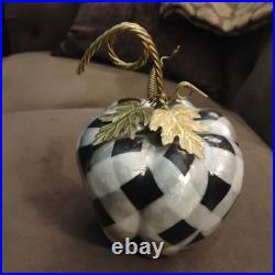 Black & White Harlequin Pumpkin Figurine, Gold Stem, Freestanding Halloween