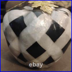 Black & White Harlequin Pumpkin Figurine, Gold Stem, Freestanding Halloween
