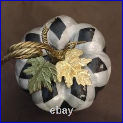 Black & White Harlequin Pumpkin Figurine, Gold Stem, Freestanding Halloween