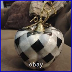 Black & White Harlequin Pumpkin Figurine, Gold Stem, Freestanding Halloween