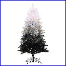 Black & White Ombre Christmas Tree PreLighted Holiday Home 5Ft Decor Metal Stand