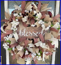 Blessed Country Darling Farmhouse Deco Mesh Front Door Wreath Valentine’s Day