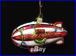 Blimp Airship with Wreath Glass Christmas Ornament Zeppelin Decoration Noble Gem