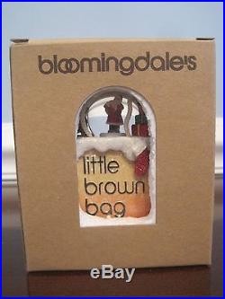 Bloomingdale’s Little Brown Bag Santa SNOW GLOBE Christmas Ornament New