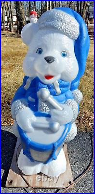 Blow Mold Bear with Blue Hat, Scarf, Drum Good Condition LED