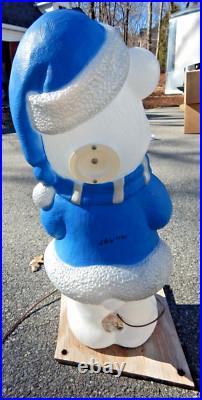 Blow Mold Bear with Blue Hat, Scarf, Drum Good Condition LED