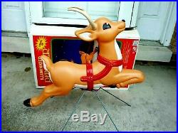 Blow Mold Reindeer Santa's Grand Venture Reindeer withbox Lighted Plastic 29