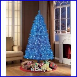 Blue Artificial Christmas Tree Xmas Pine Pre Lit 6 FT Lights Holiday Decoration