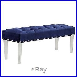 Blue Velvet Fabric Upholstered Decorative Bench Bed Footboard Foottool Entryway