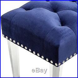 Blue Velvet Fabric Upholstered Decorative Bench Bed Footboard Foottool Entryway