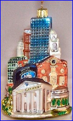 Boston Cityscape Skyline Mouth Blown Glass Christmas Ornament Holiday Decoration