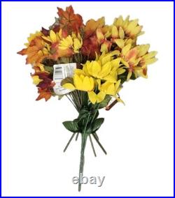 Bouquet Artificial Flowers Autumn Fall Floral Sunflower Orange Maple Leaves