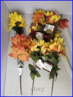 Bouquet Artificial Flowers Autumn Fall Floral Sunflower Orange Maple Leaves