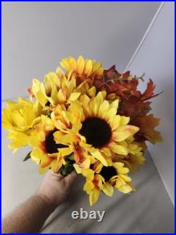 Bouquet Artificial Flowers Autumn Fall Floral Sunflower Orange Maple Leaves