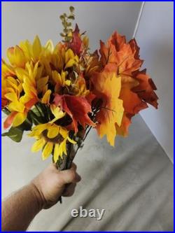 Bouquet Artificial Flowers Autumn Fall Floral Sunflower Orange Maple Leaves