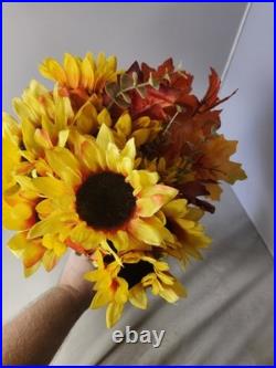 Bouquet Artificial Flowers Autumn Fall Floral Sunflower Orange Maple Leaves