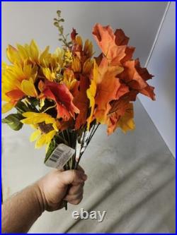 Bouquet Artificial Flowers Autumn Fall Floral Sunflower Orange Maple Leaves