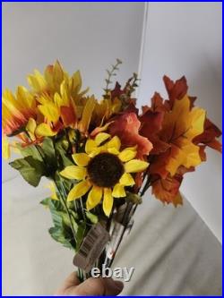 Bouquet Artificial Flowers Autumn Fall Floral Sunflower Orange Maple Leaves