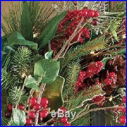 Boutique Woodsy Pine Berry Pre Lit Christmas Wreath Outdoor Holiday Greenery