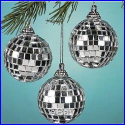 Box of 12 silver Mirrored Disco Ball Christmas Ornaments