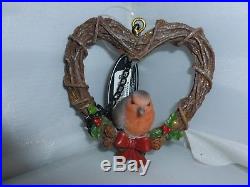Brand New Hanging Robin Rattan Heart Christmas Garden Ornament