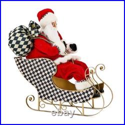 Brand New Mackenzie Childs Classic Courtly Fabric Santa In Sleigh