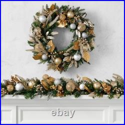 Brand New William Sonoma Gilded Champagne Ornament Pre-Lit Faux Wreath